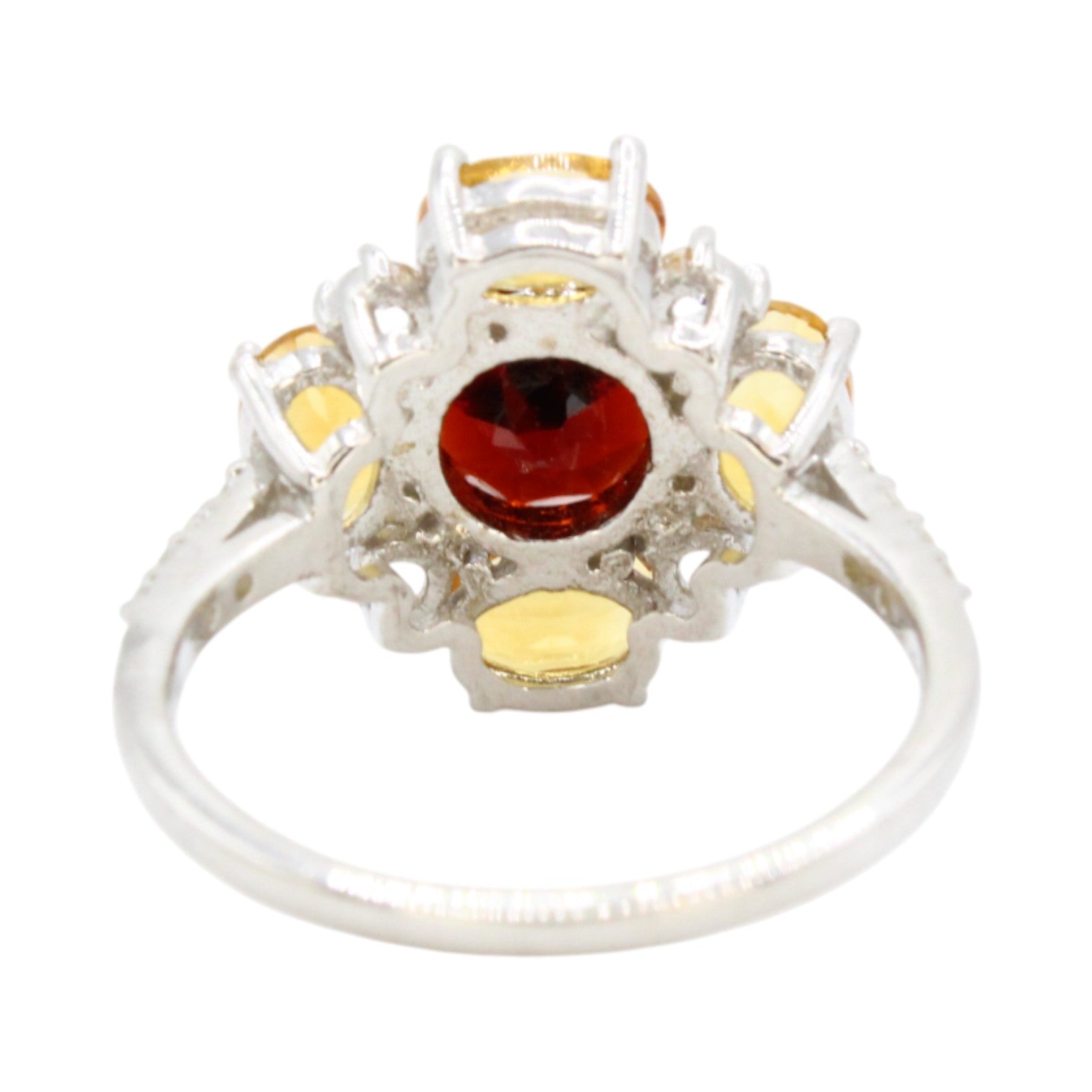 Genuine Garnet, White Topaz & Citrine Flower Ring