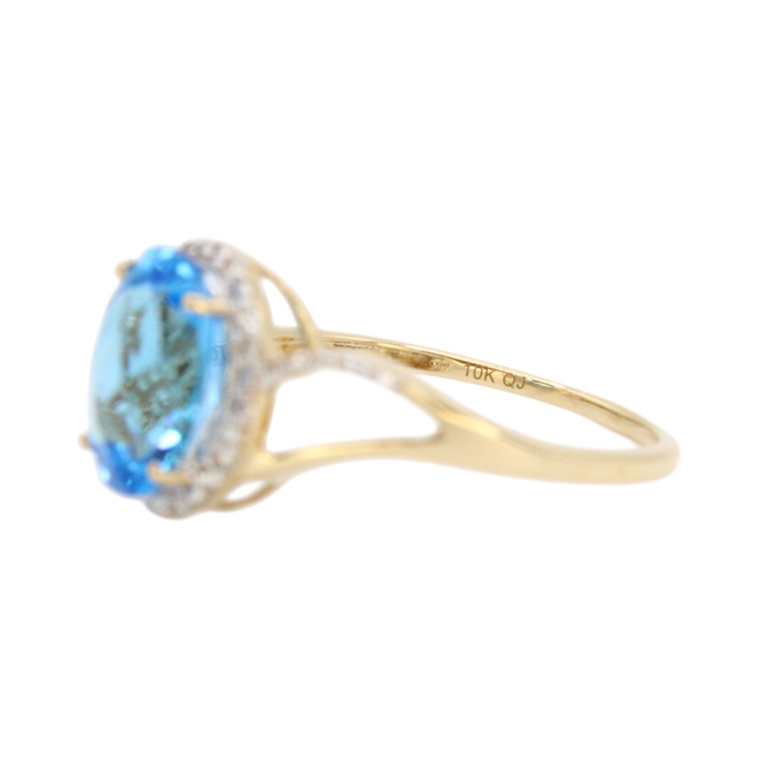 Genuine Swiss Blue Topaz & Diamond 3.29ctw 10K Gold Ring