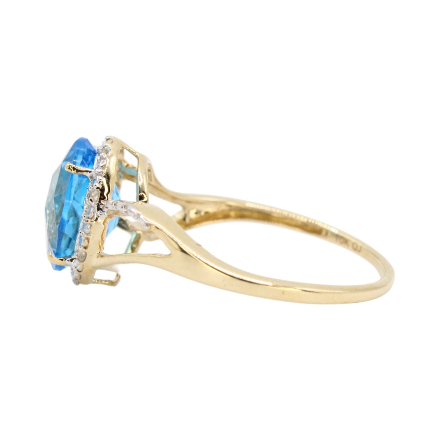 Genuine Swiss Blue Topaz & Diamond 3.29ctw 10K Gold Ring