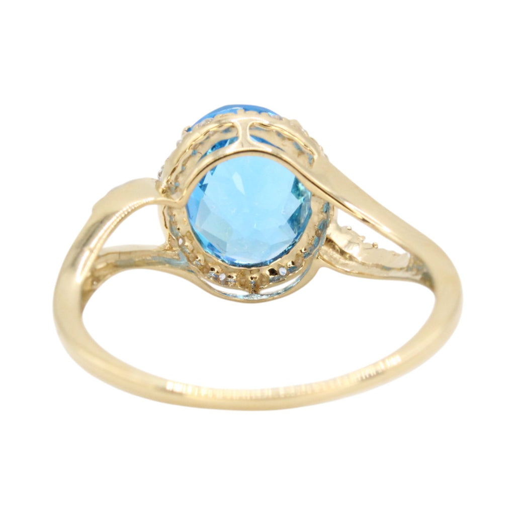 Genuine Swiss Blue Topaz & Diamond 3.29ctw 10K Gold Ring