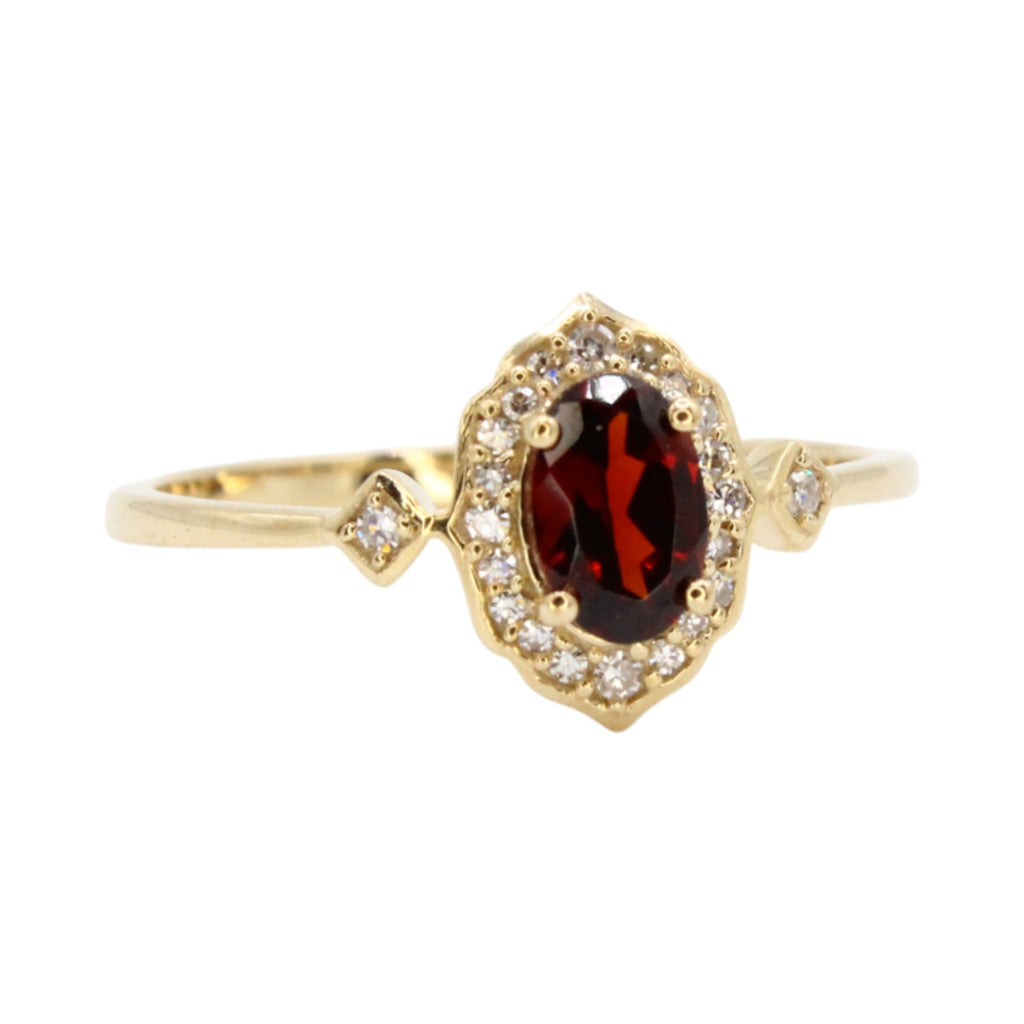 Genuine Oval Garnet & Diamond 10K Gold Ring