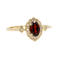Genuine Oval Garnet & Diamond 10K Gold Ring
