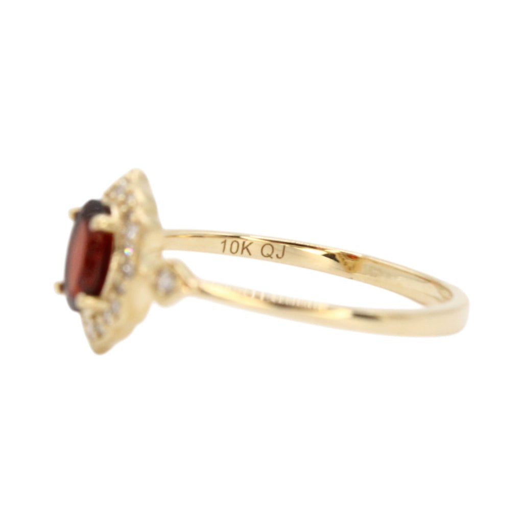 Genuine Oval Garnet & Diamond 10K Gold Ring