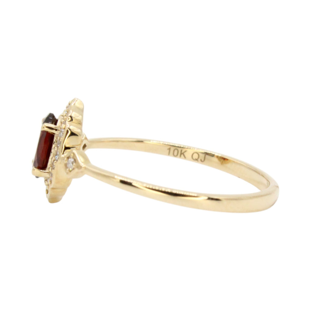 Genuine Oval Garnet & Diamond 10K Gold Ring