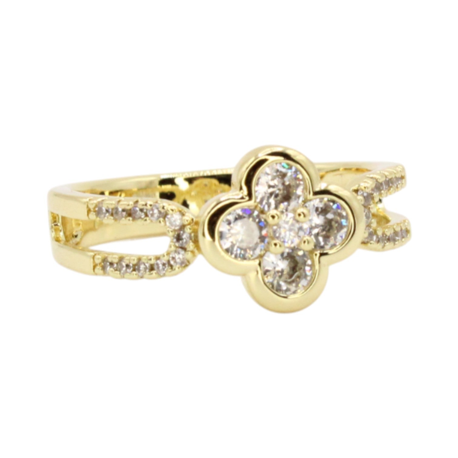 CZ Clover Split Band Ring