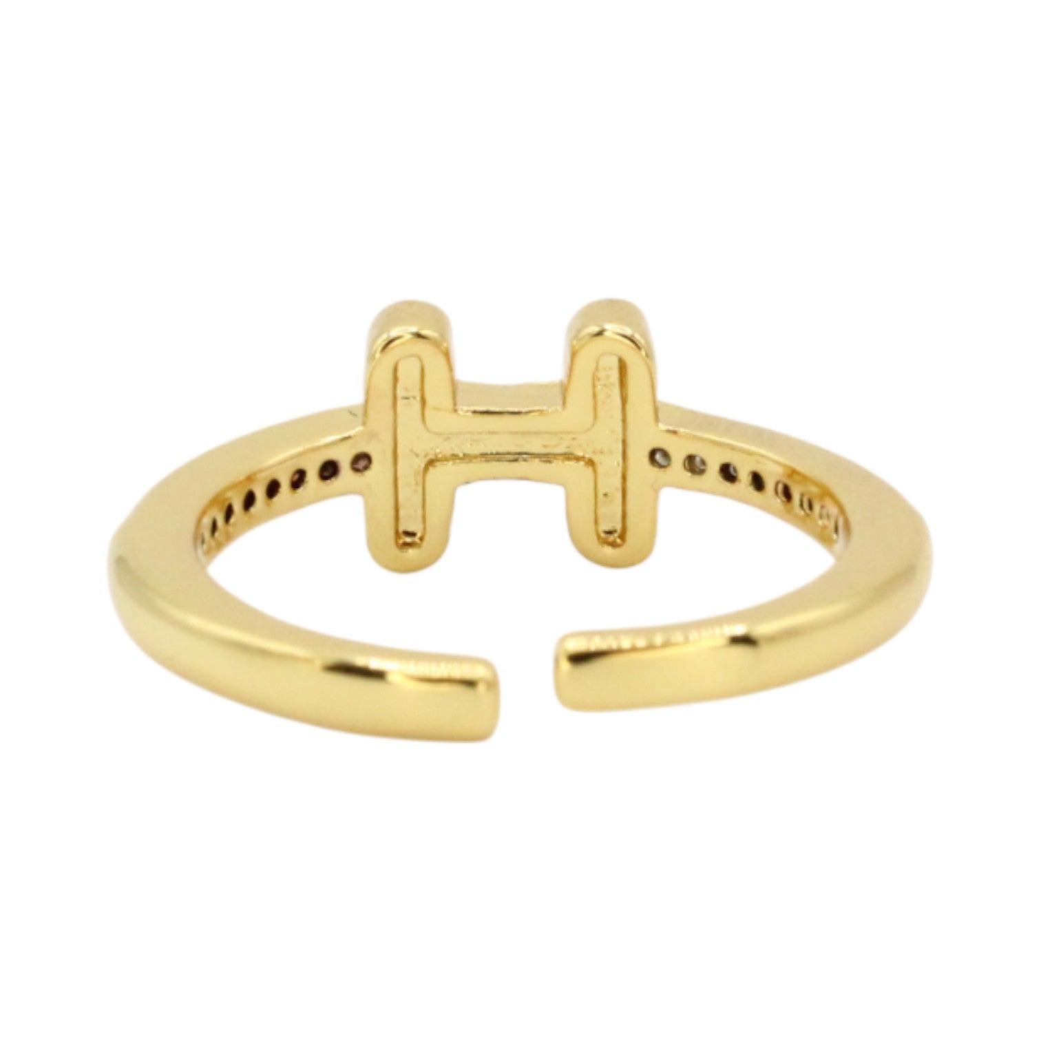 "H" Mother of Pearl & CZ Adjustable Ring