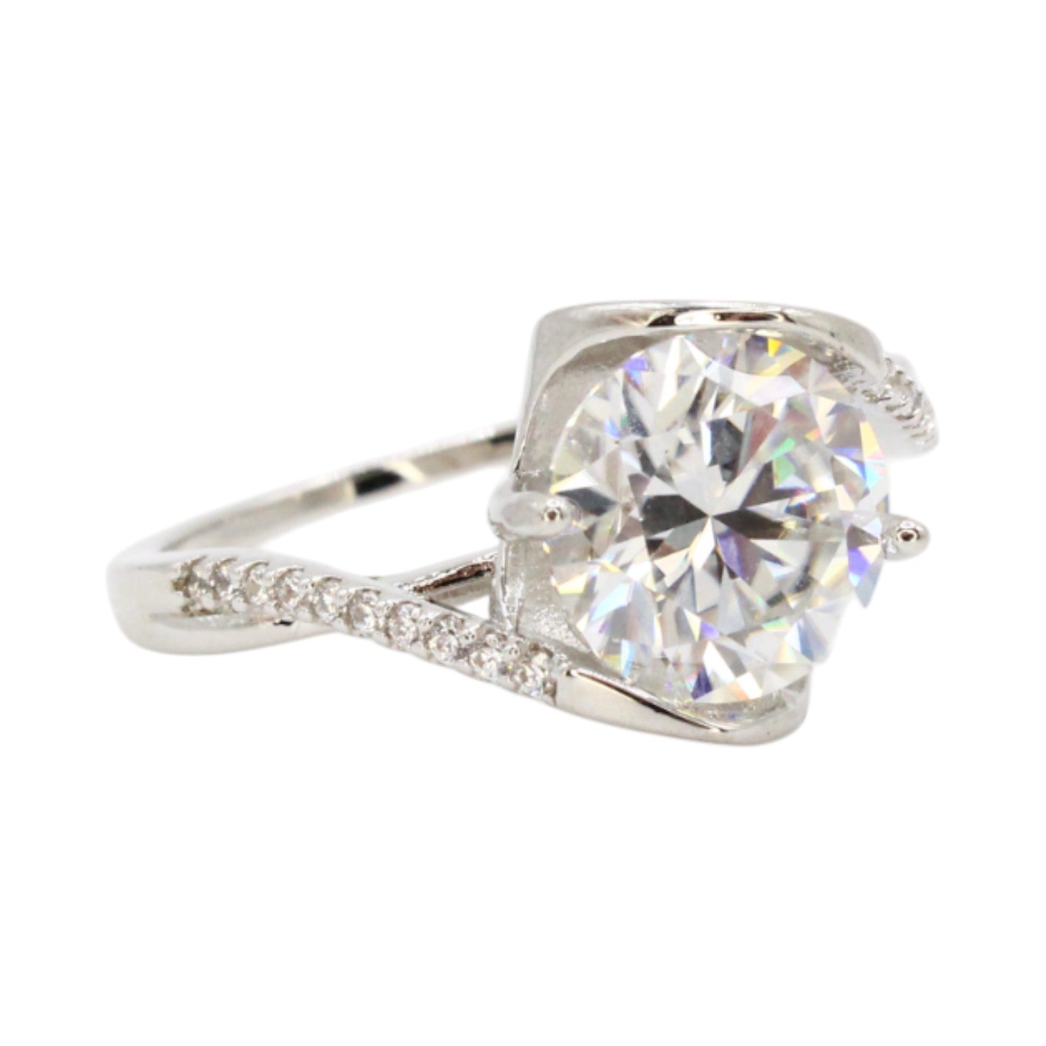Moissanite 3.0ct Round Solitaire Open Heart Setting Ring
