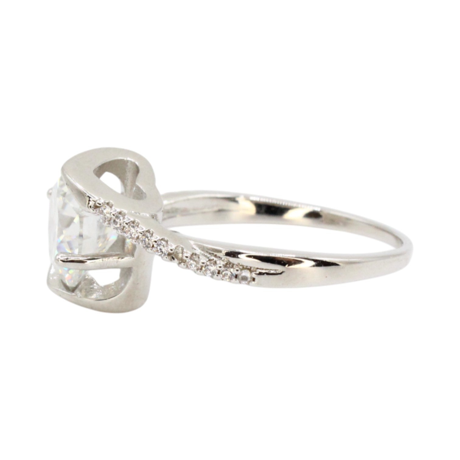 Moissanite 3.0ct Round Solitaire Open Heart Setting Ring