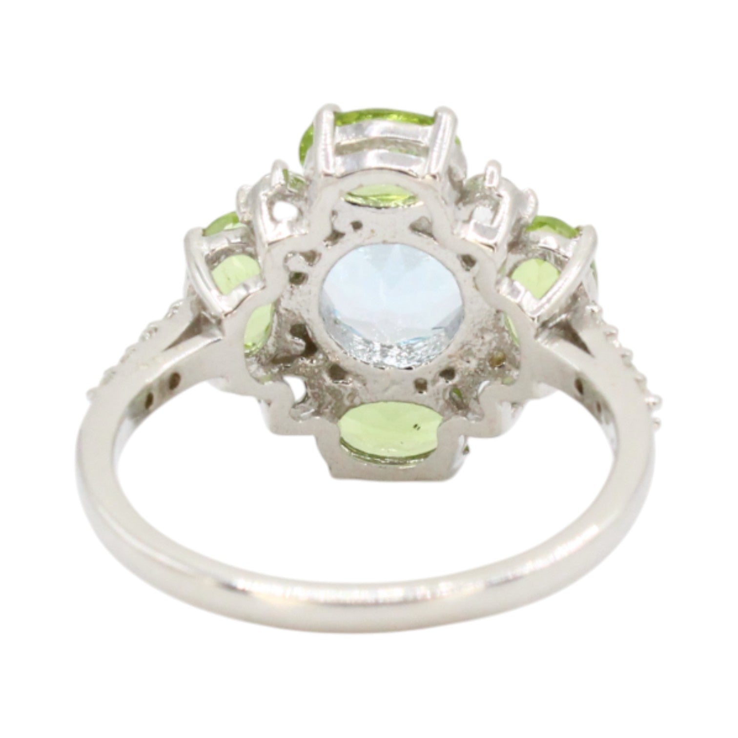 Genuine Sky Blue, White Topaz & Peridot Flower Ring