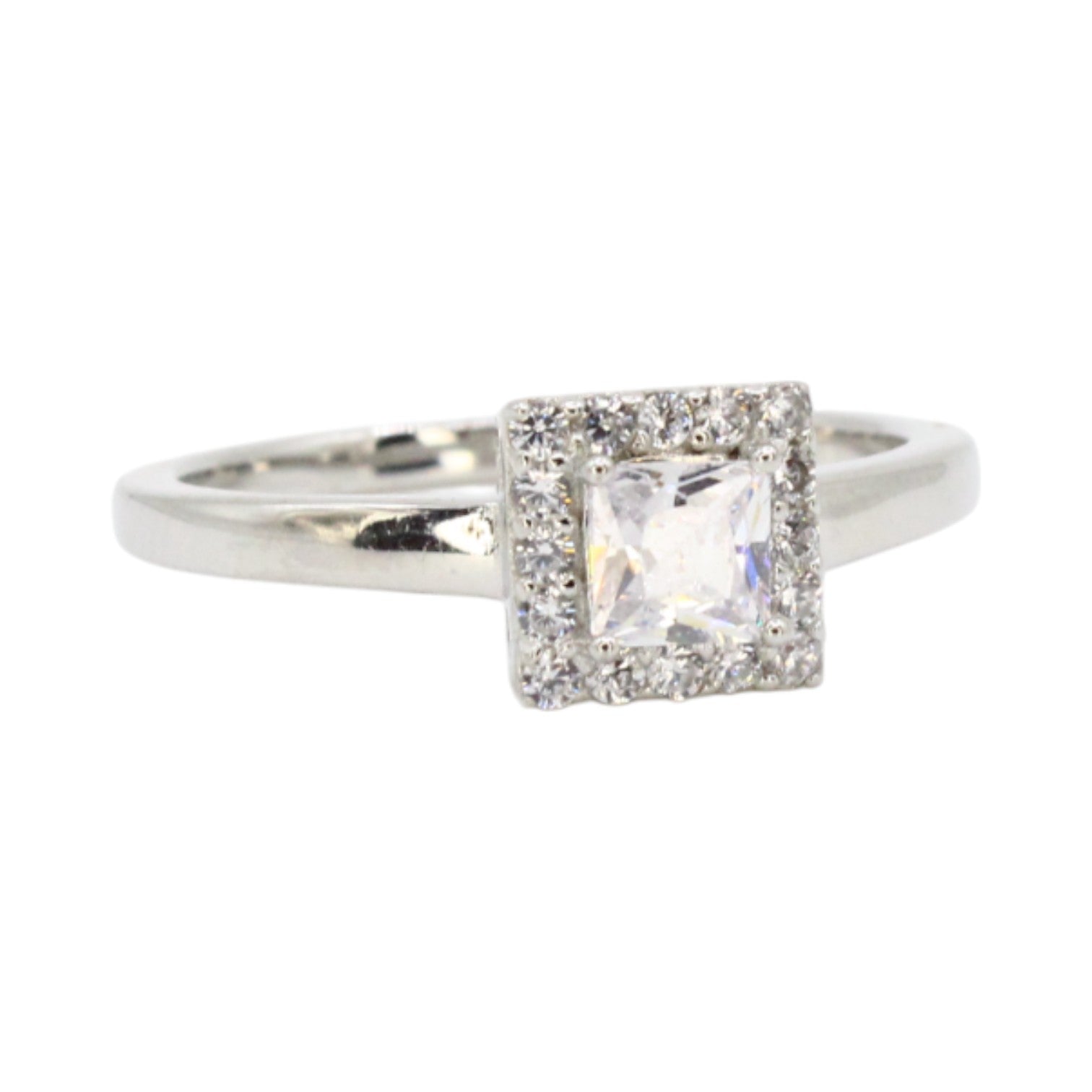 CZ Princess Cut Solitaire With Halo Ring