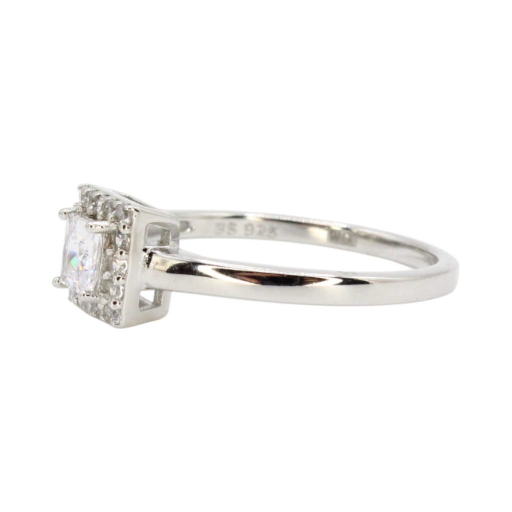 CZ Princess Cut Solitaire With Halo Ring