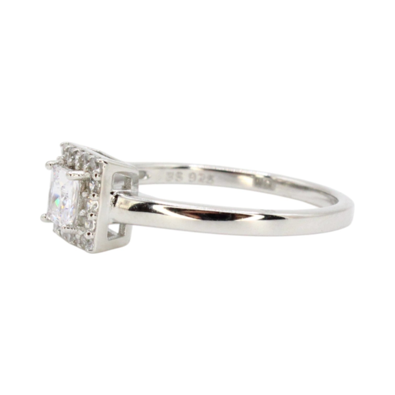CZ Princess Cut Solitaire With Halo Ring