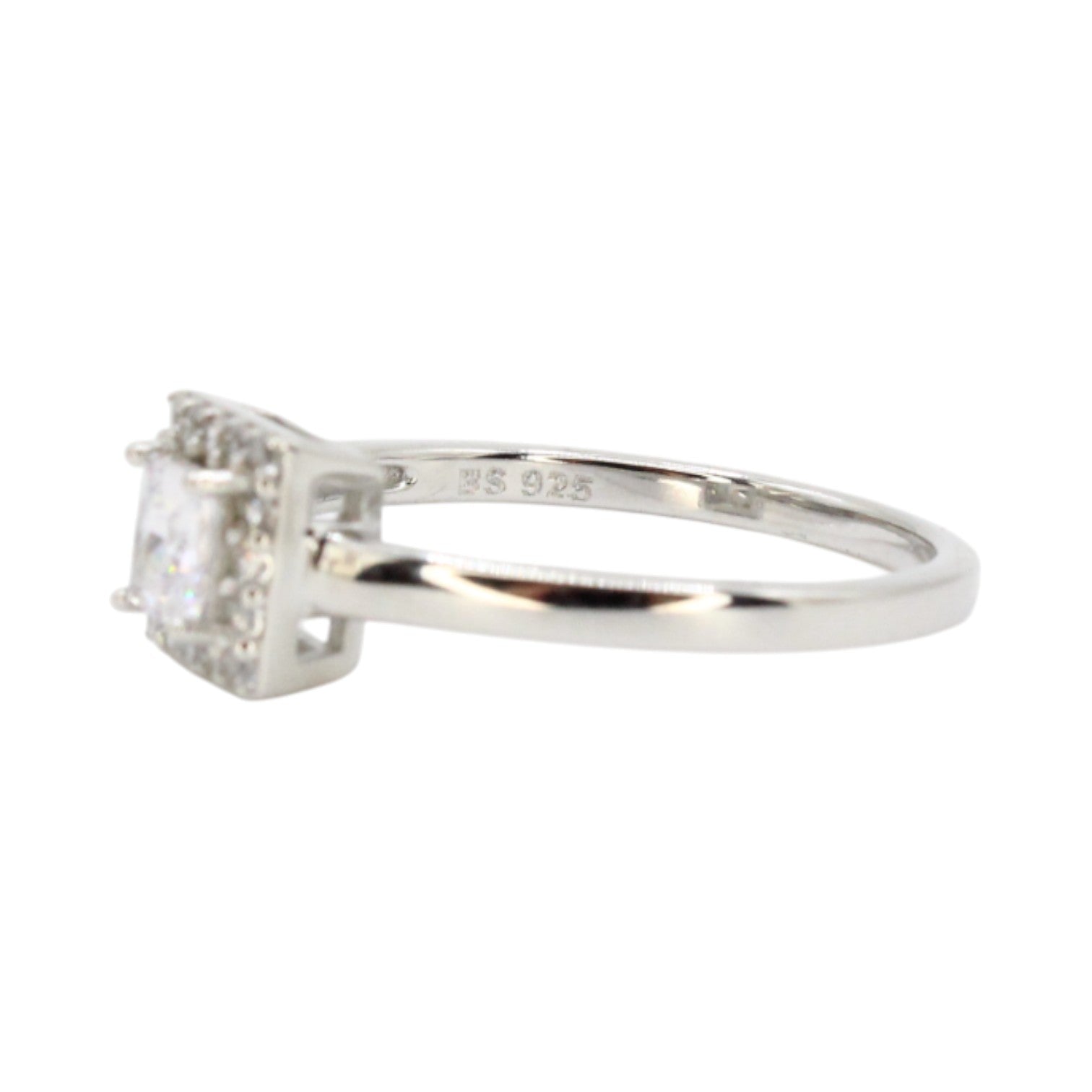 CZ Princess Cut Solitaire With Halo Ring