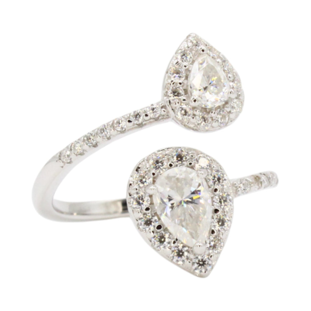 Moissanite Open Double Teardrop Halo Ring