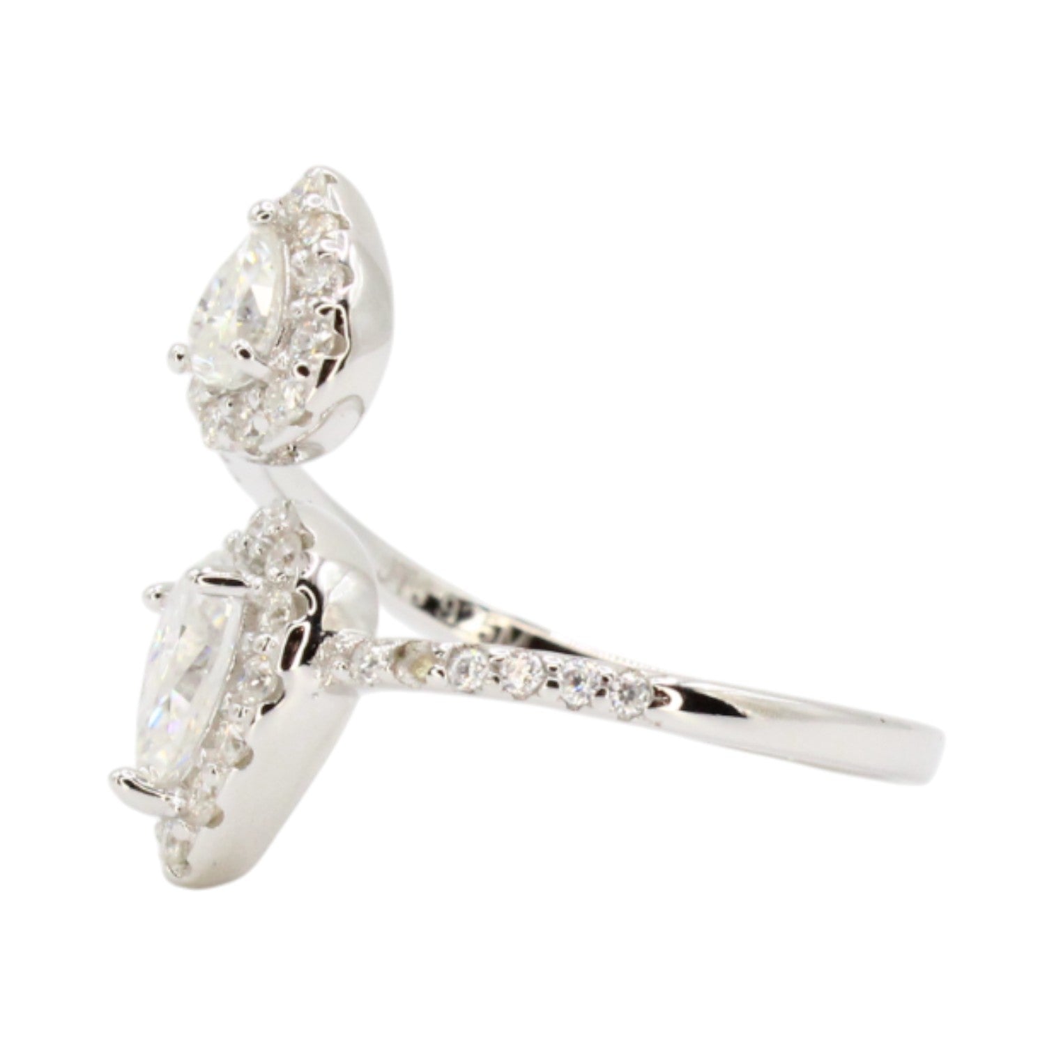 Moissanite Open Double Teardrop Halo Ring