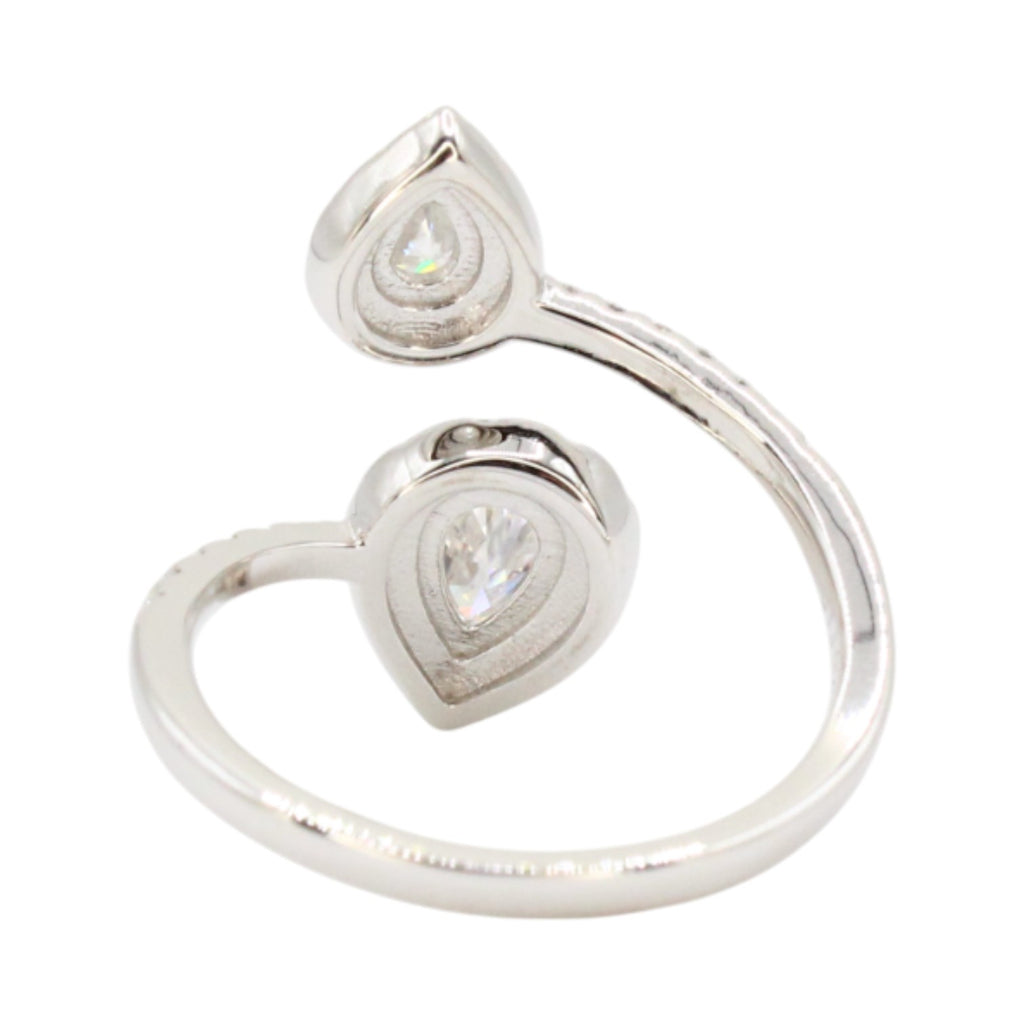 Moissanite Open Double Teardrop Halo Ring