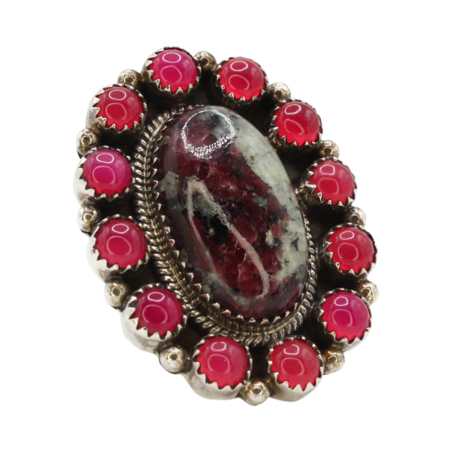 Genuine Eudialyte Cabochon Ruby Halo Ring