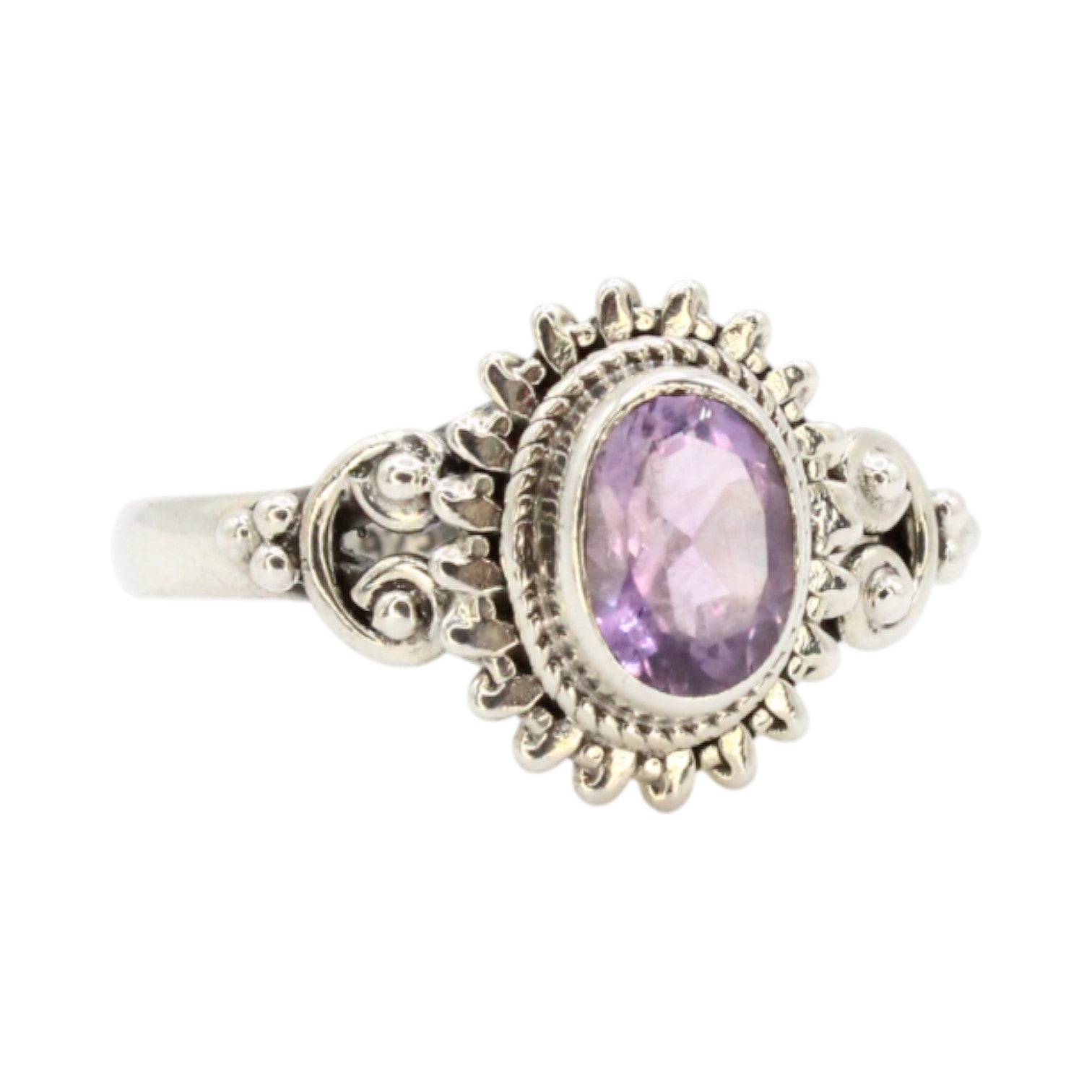 Genuine Oval Amethyst Sunburst Setting Ring