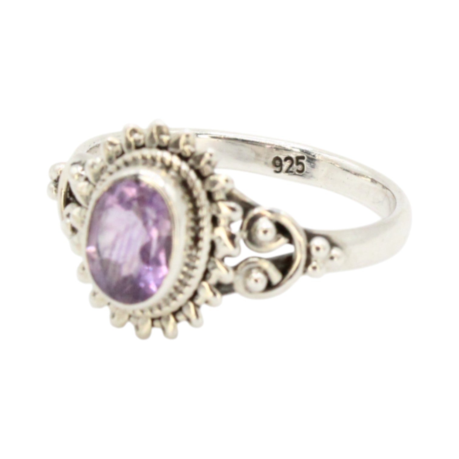 Genuine Oval Amethyst Sunburst Setting Ring