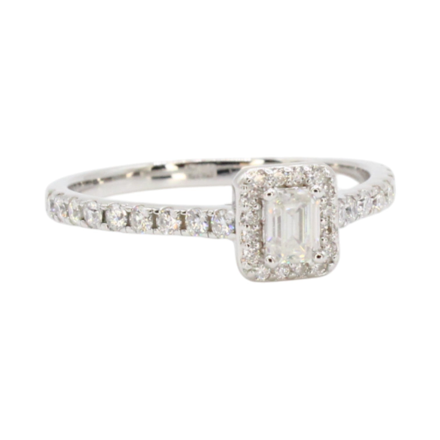 Dainty Moissanite .59ctw Emerald Cut With Halo