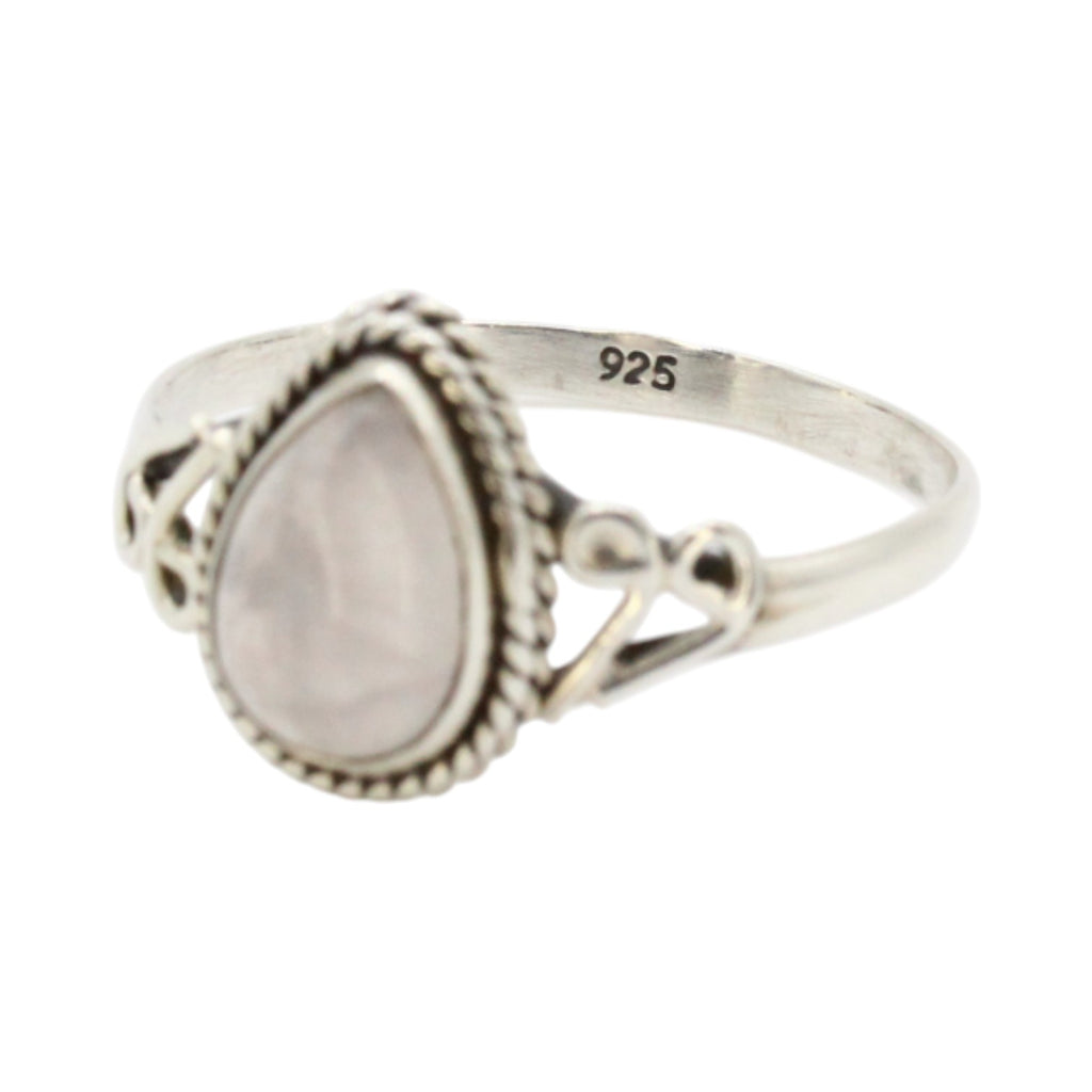 Genuine Teardrop Moonstone Filigree Ring