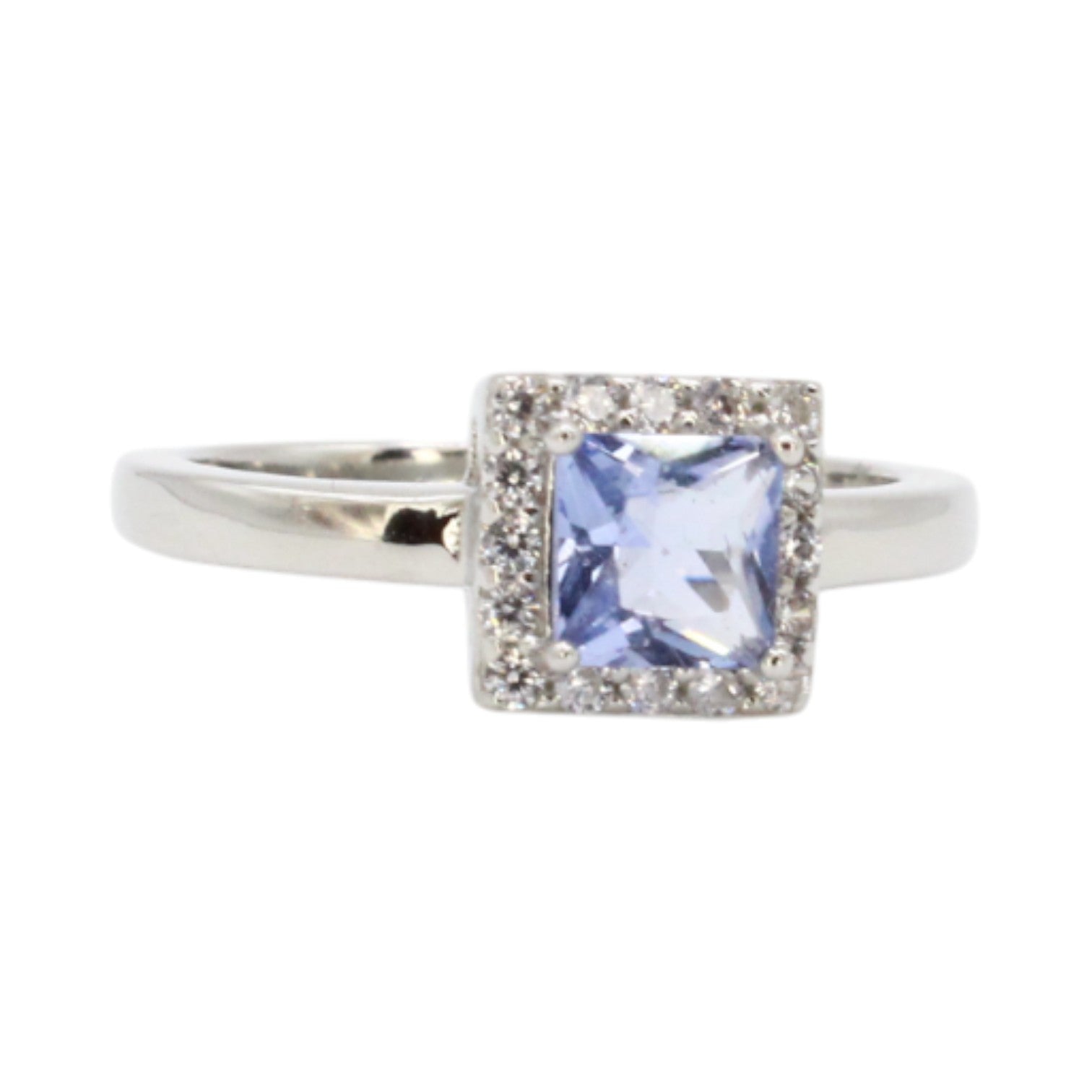 Princess-Cut Tanzanite & CZ Halo Ring