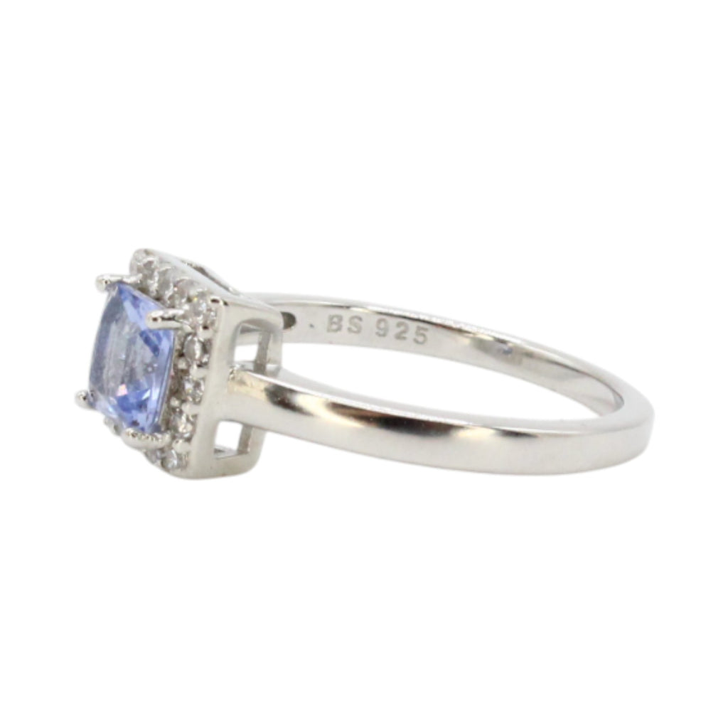 Princess-Cut Tanzanite & CZ Halo Ring