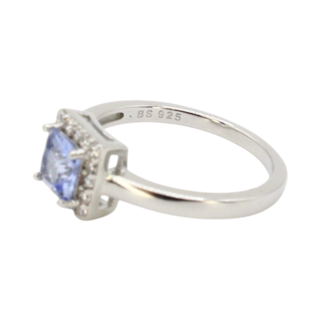 Princess-Cut Tanzanite & CZ Halo Ring