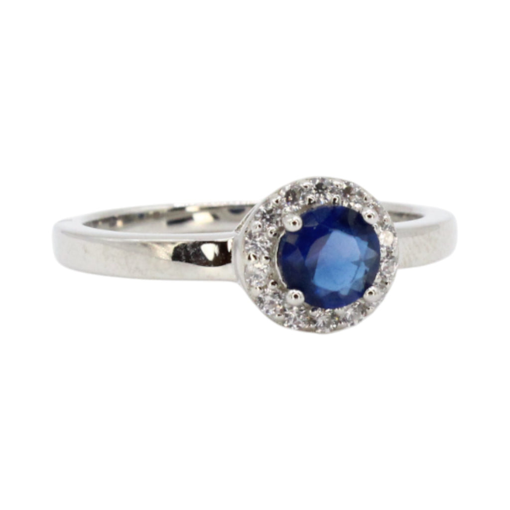 Sapphire CZ Solitaire Halo Ring
