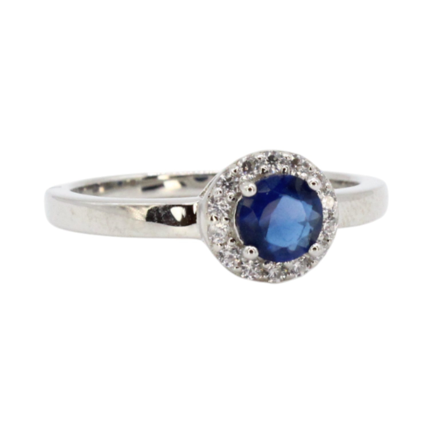 Sapphire CZ Solitaire Halo Ring