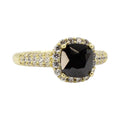 Black Onyx & CZ Halo Asscher Cut Solitaire Ring