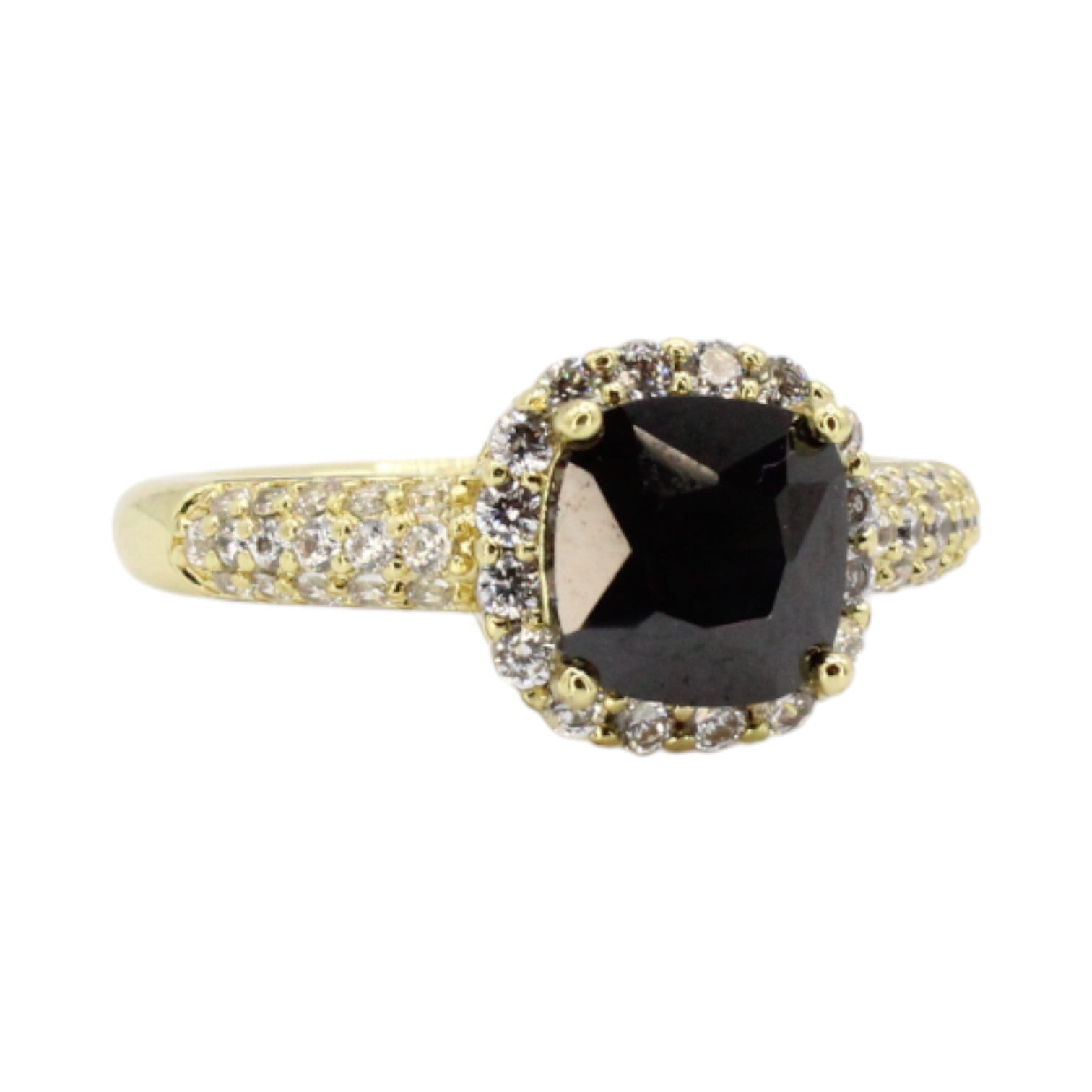 Black Onyx & CZ Halo Asscher Cut Solitaire Ring