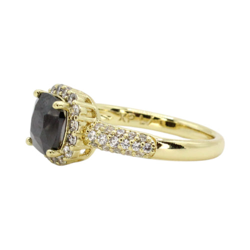 Black Onyx & CZ Halo Asscher Cut Solitaire Ring