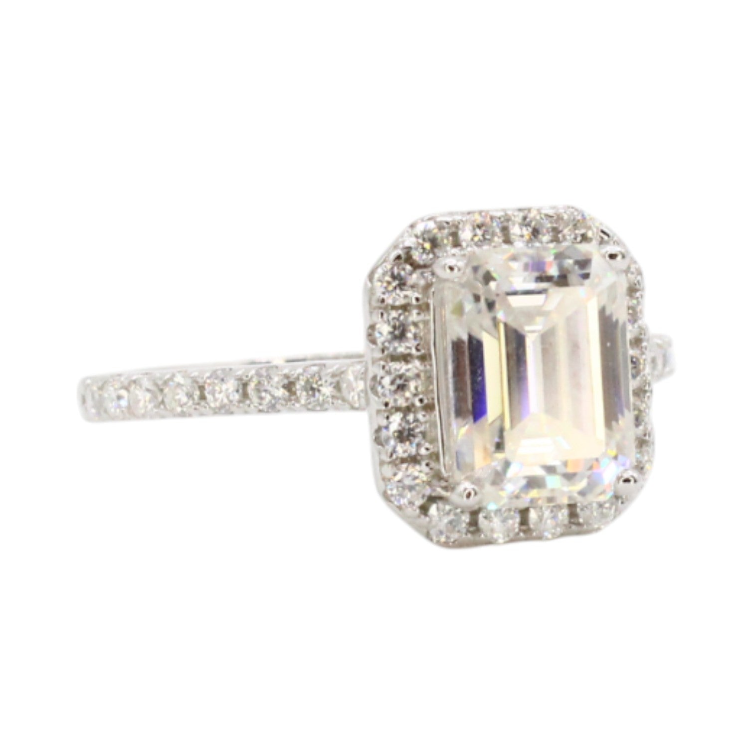 Moissanite 3ct Emerald Cut Halo Wedding Set
