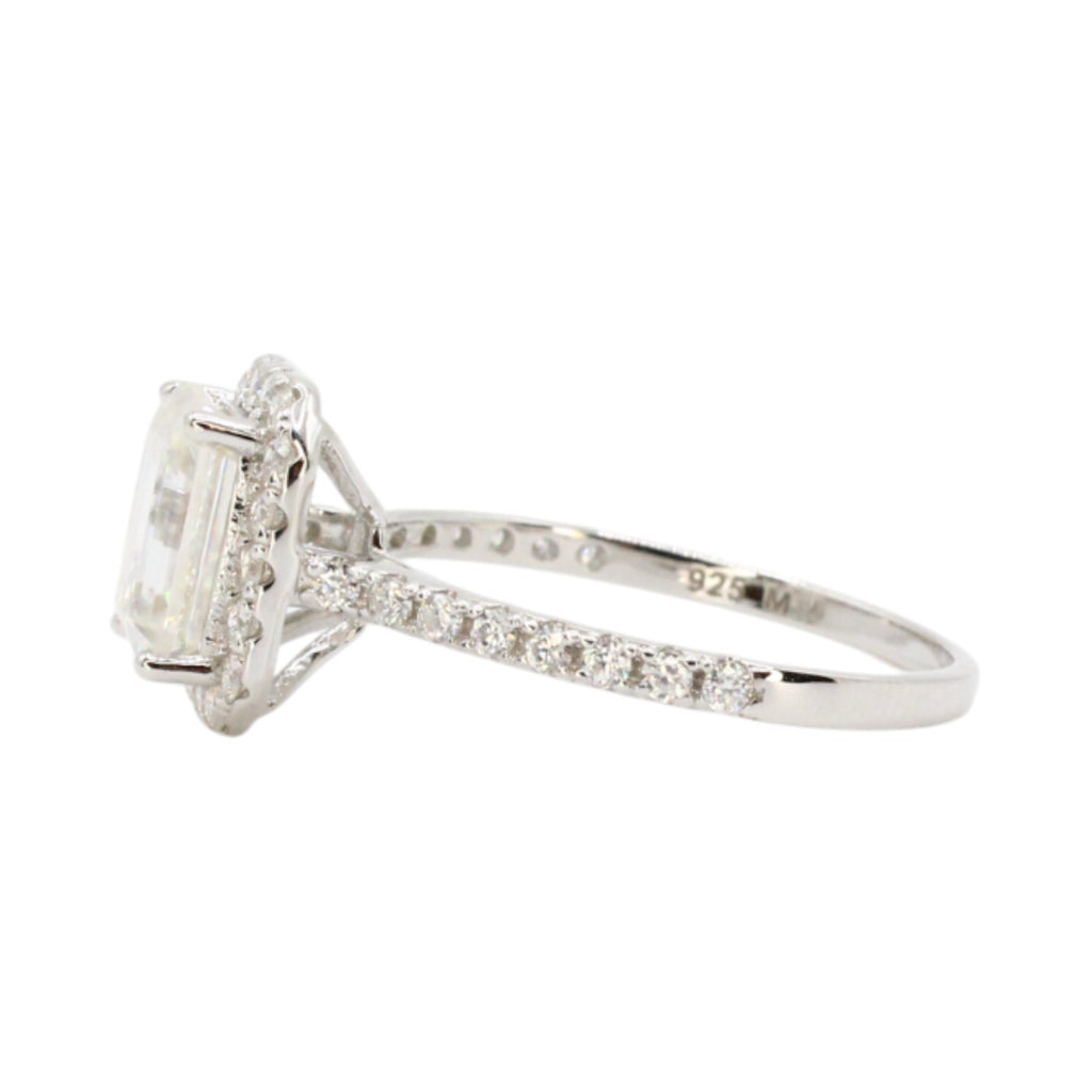 Moissanite 3ct Emerald Cut Halo Wedding Set