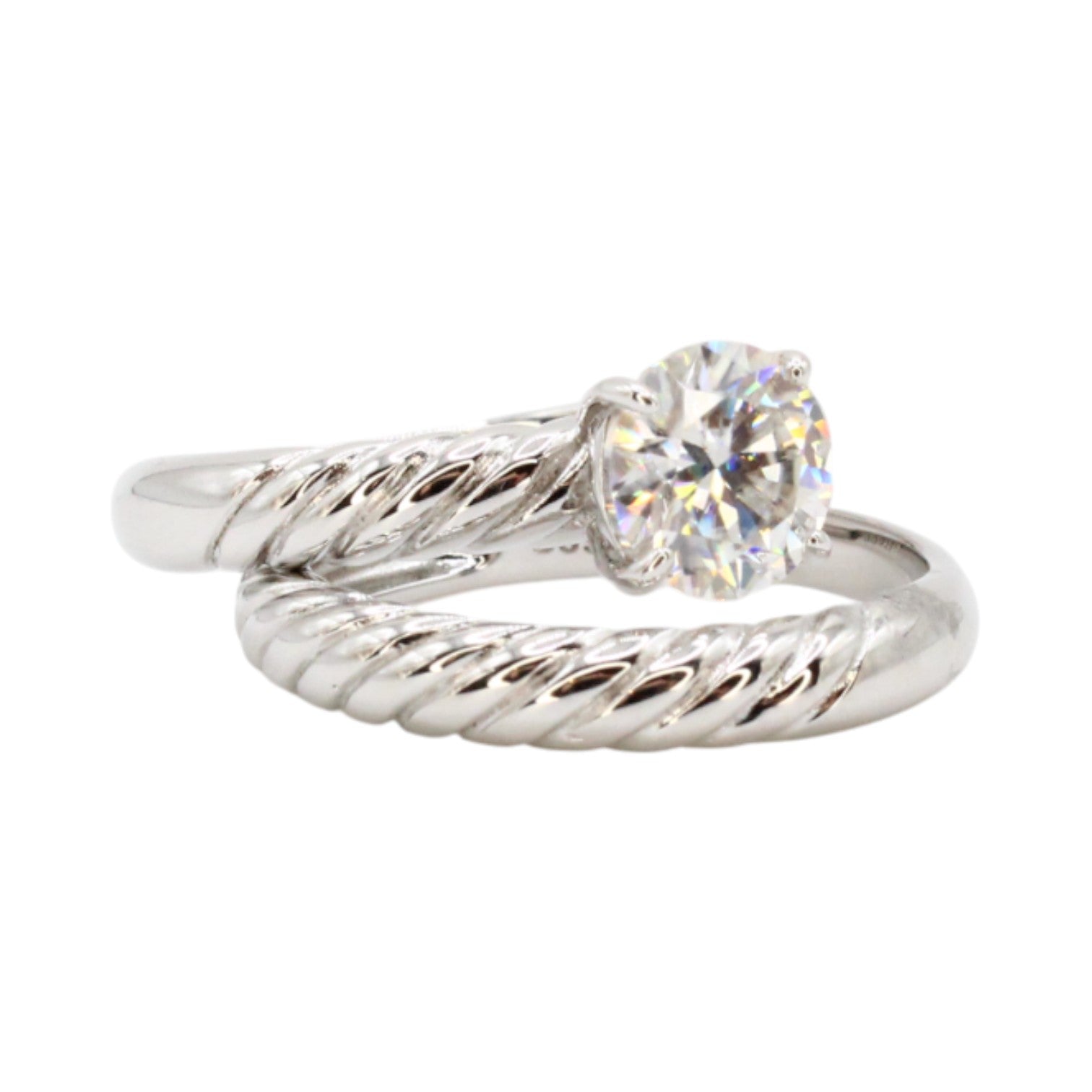 Moissanite Round Solitaire 1.2ct Rope Band Wedding Set