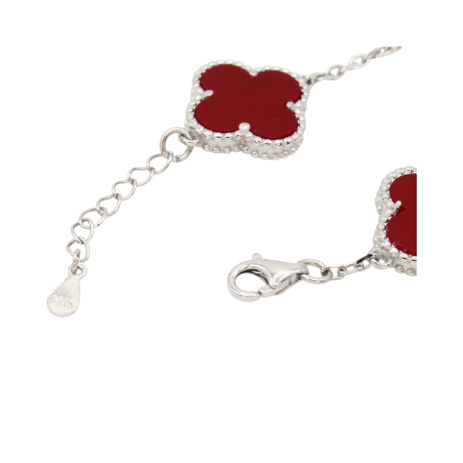 Red Agate & Royal Silver Medium Clover Tennis Bracelet