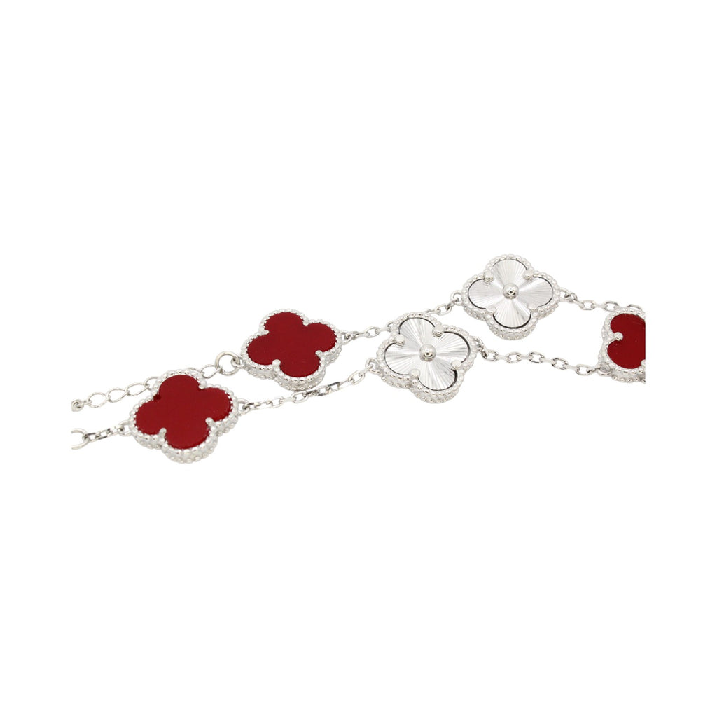 Red Agate & Royal Silver Medium Clover Tennis Bracelet