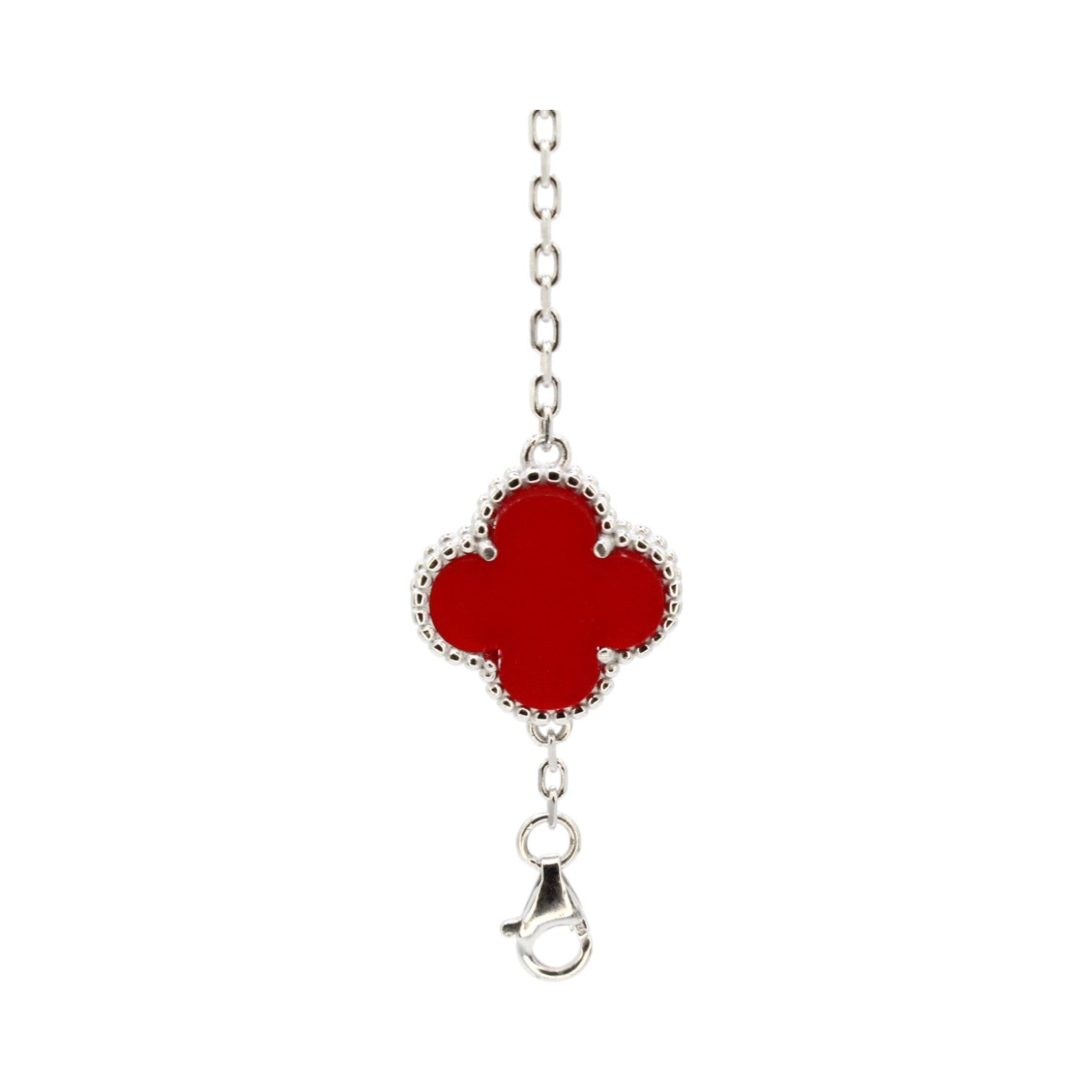 Red Agate & Royal Silver Medium Clover Tennis Bracelet