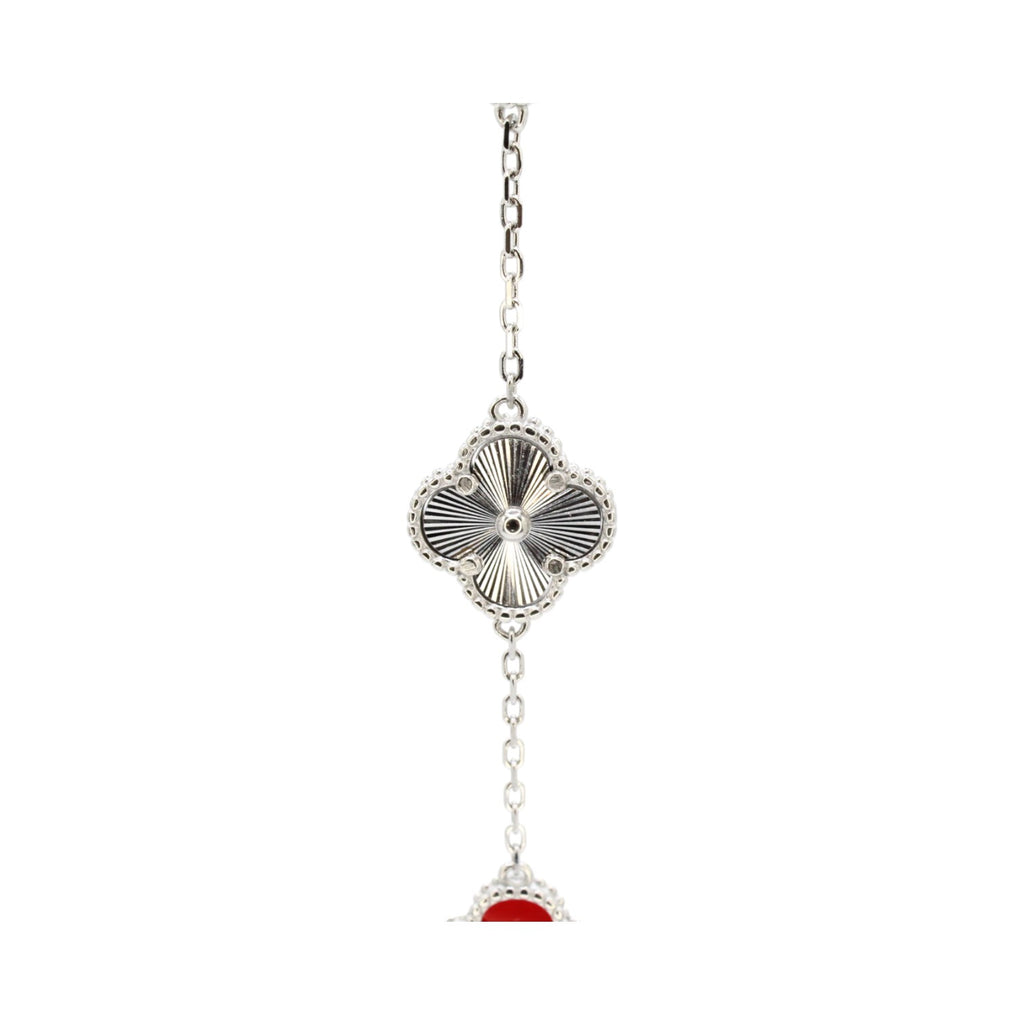 Red Agate & Royal Silver Medium Clover Tennis Bracelet