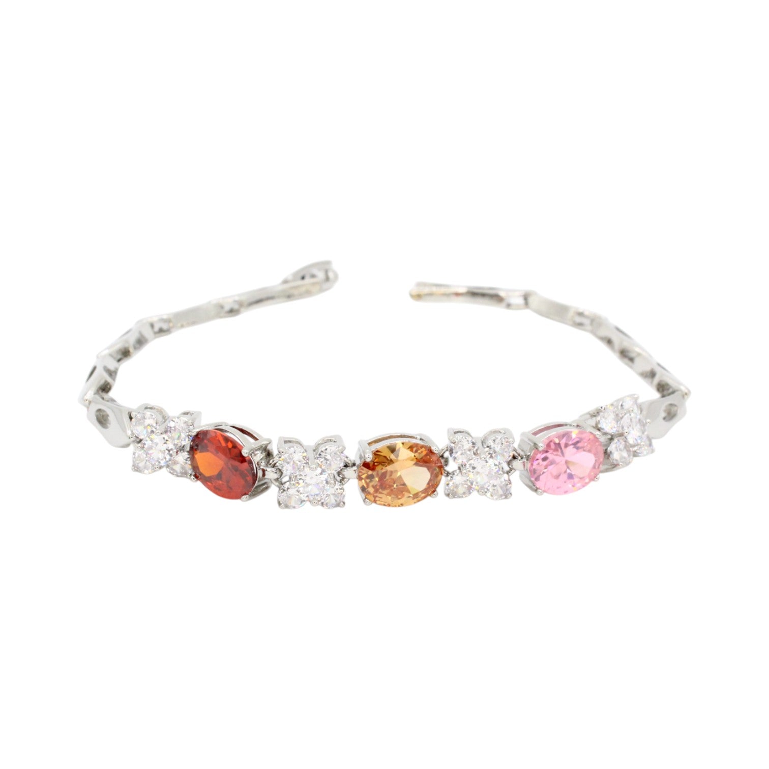 Multi Color Oval Stone & CZ Clover Bracelet
