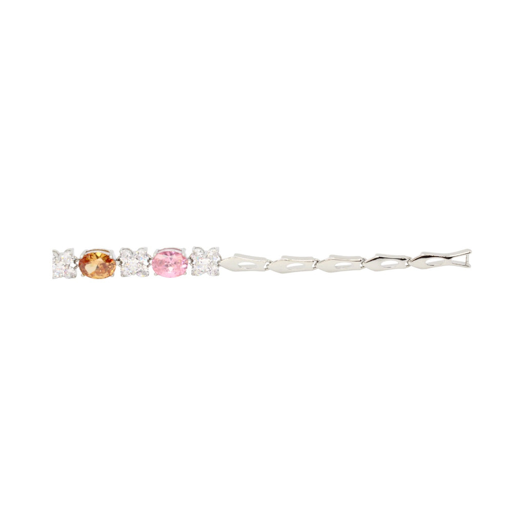 Multi Color Oval Stone & CZ Clover Bracelet