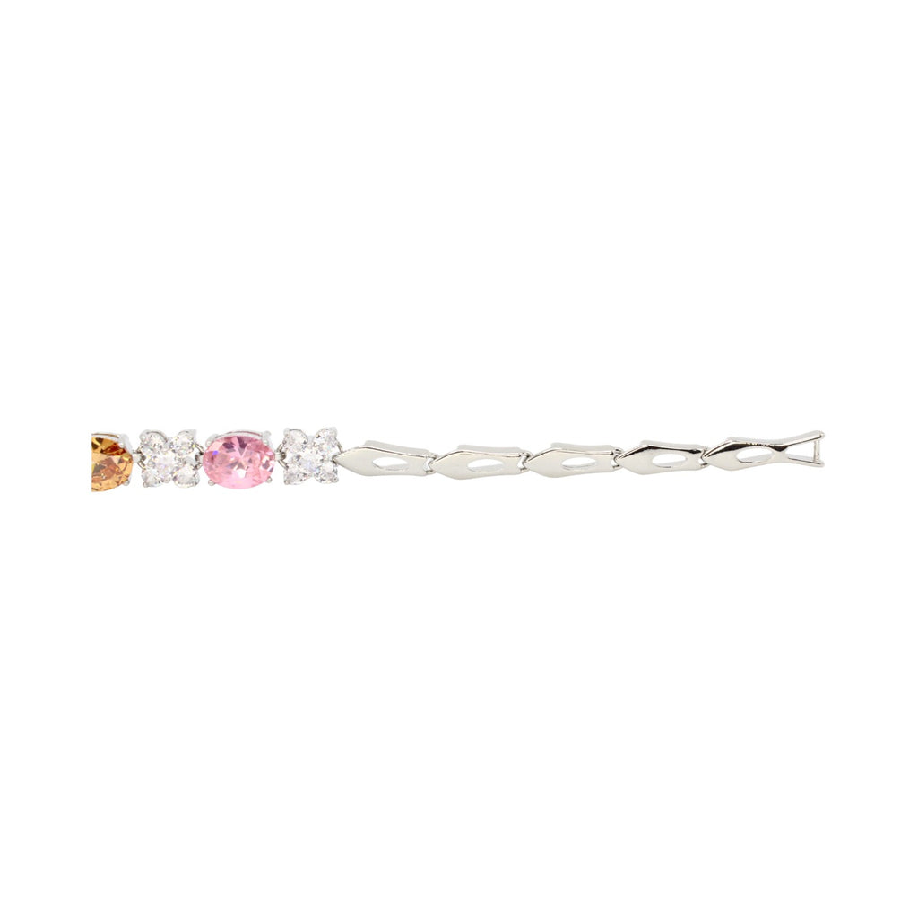 Multi Color Oval Stone & CZ Clover Bracelet