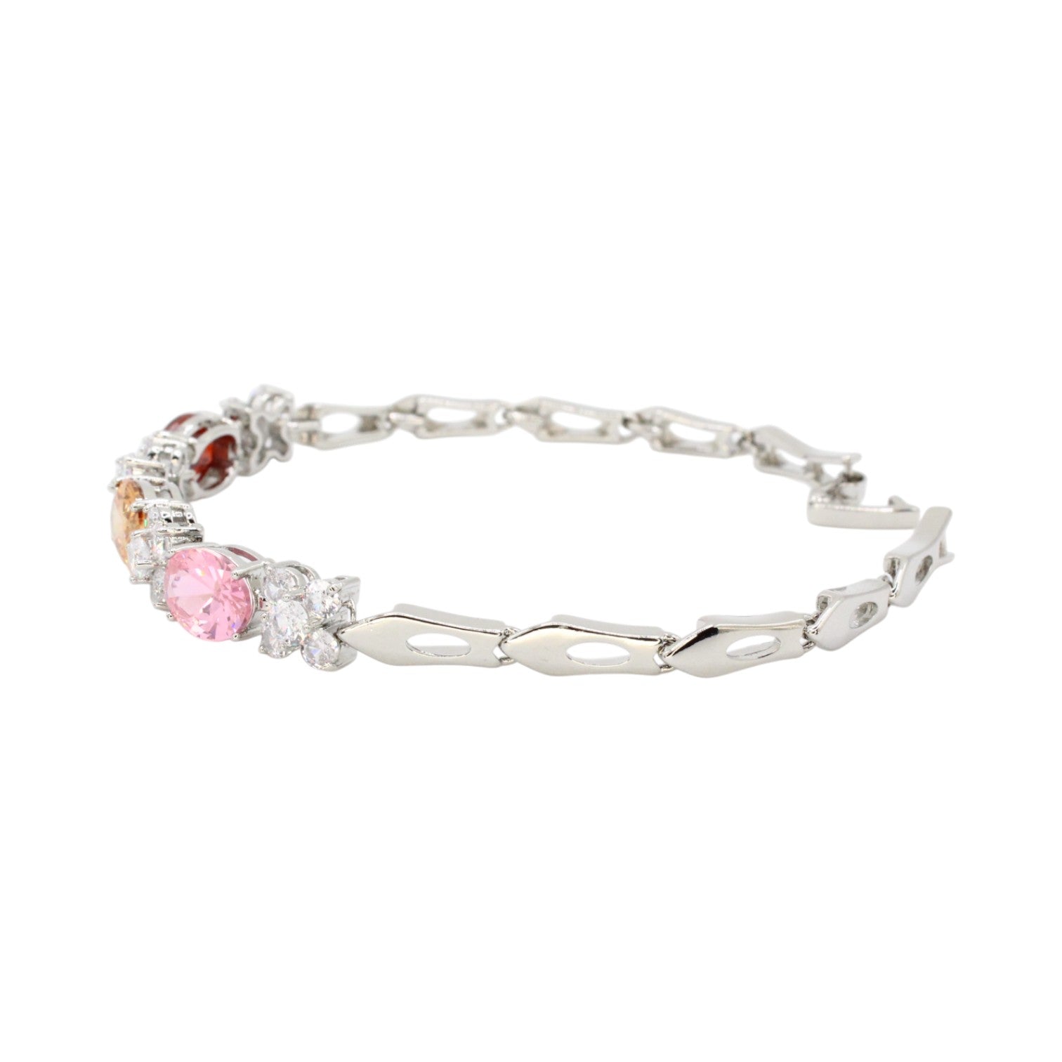 Multi Color Oval Stone & CZ Clover Bracelet