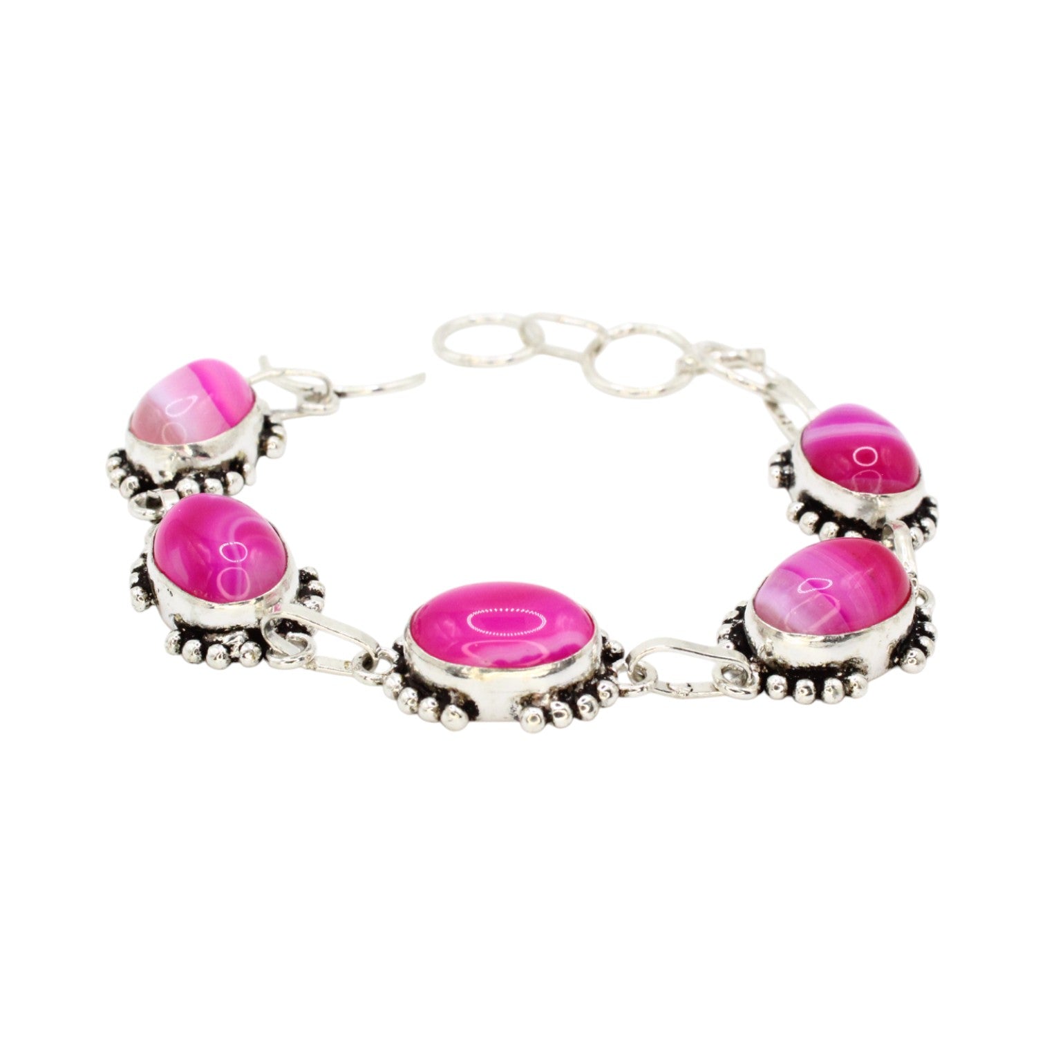 Genuine Oval Pink Agate Tennis Bracelet
