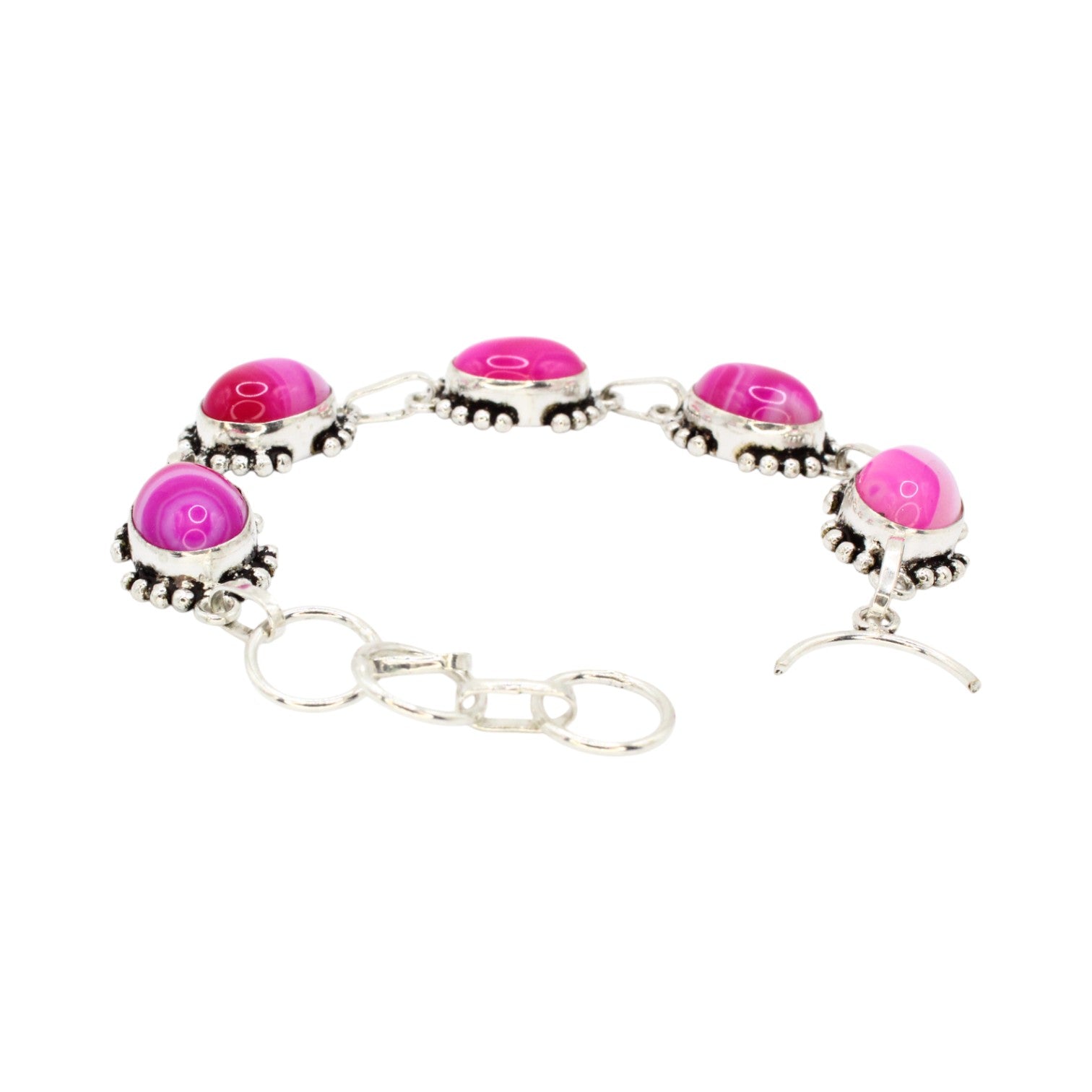 Genuine Oval Pink Agate Tennis Bracelet
