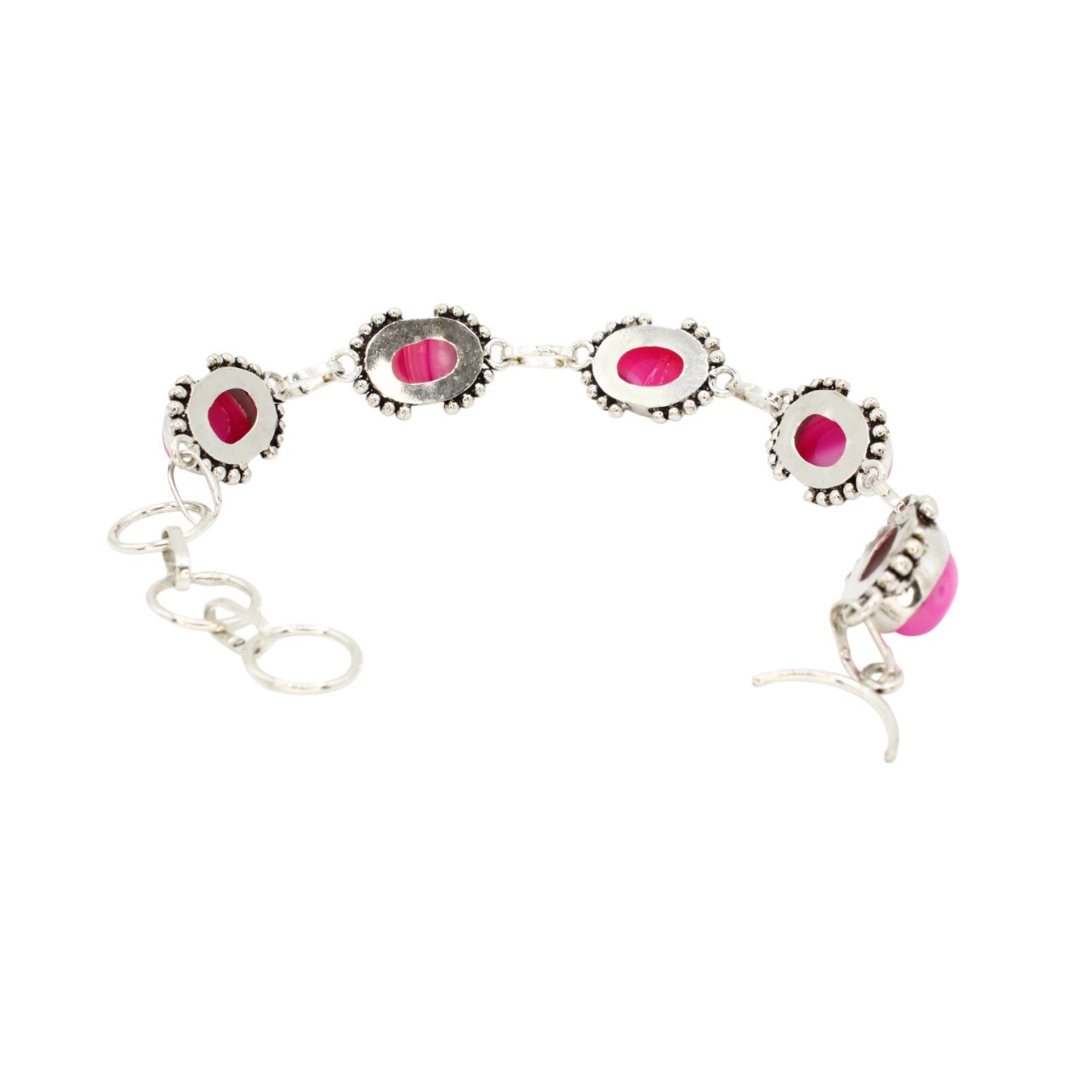 Genuine Oval Pink Agate Tennis Bracelet