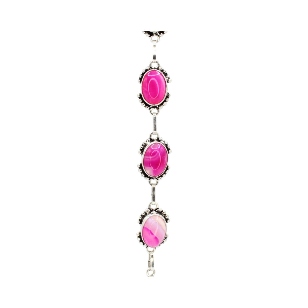 Genuine Oval Pink Agate Tennis Bracelet