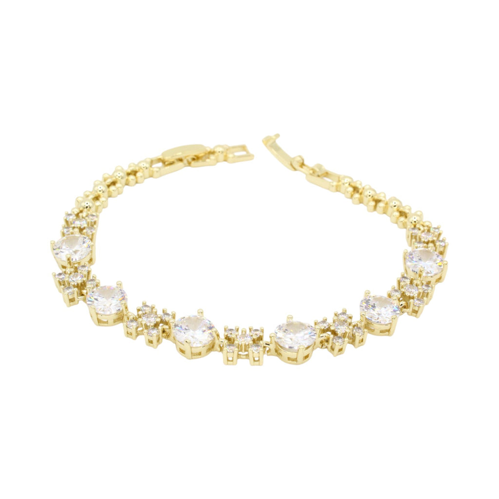 Cubic Zirconia Solitaires and Snowflakes Tennis Bracelet