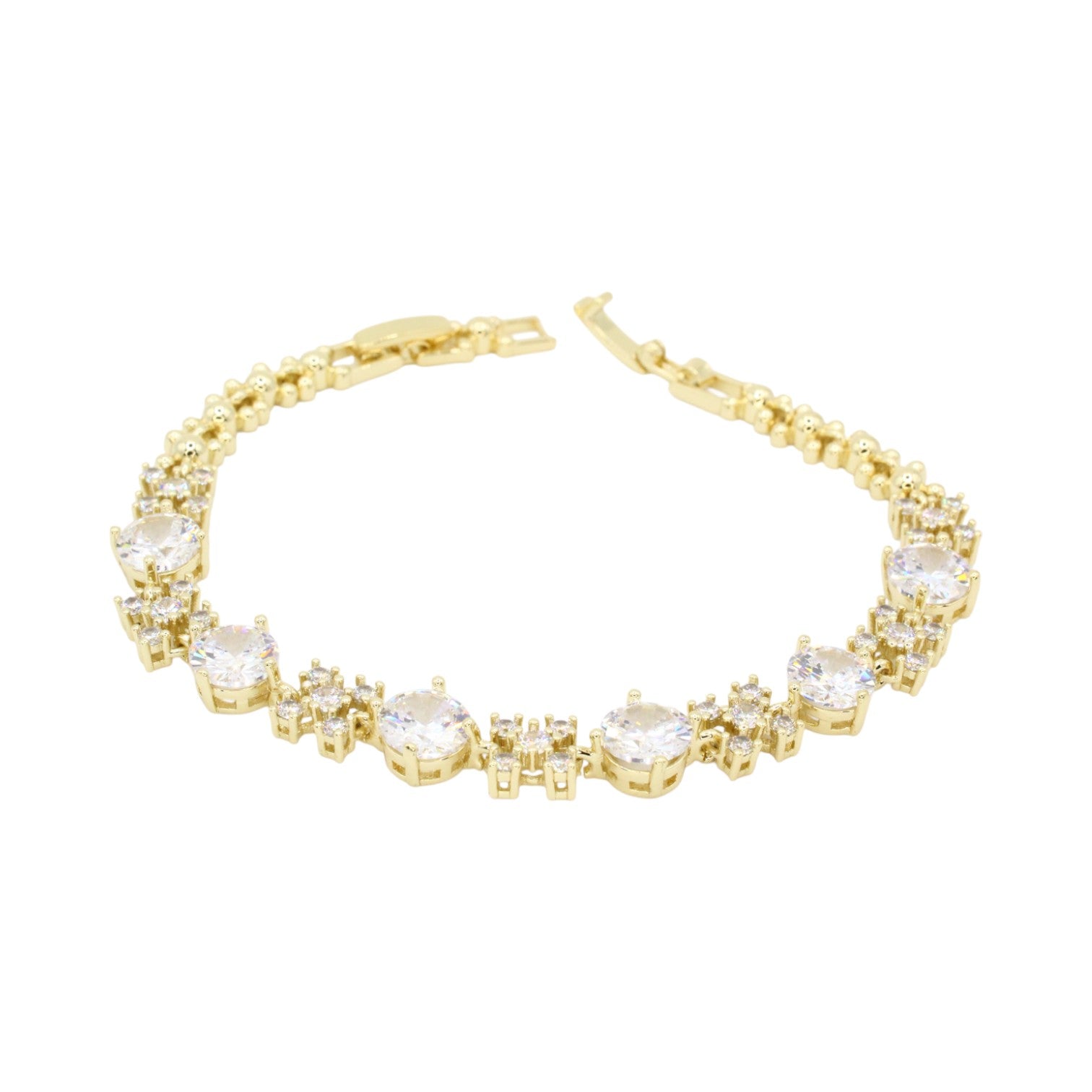 Cubic Zirconia Solitaires and Snowflakes Tennis Bracelet